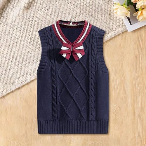 Boys Girls School 𝐔niform Knit Sweaters Vest Sleeveless Bowknot V Neck 𝐏reppy Pullover Baby Costume 3-6 Months Girl4