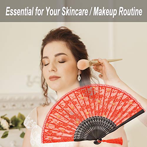 Omytea® "Sexy Lace 8.66"(22Cm) Women Hand Held Folding Fans With Bamboo Frame - With A Fabric Sleeve For Protection For Gifts - Chinese/Japanese Vintage Retro Style (Red) #TOP4