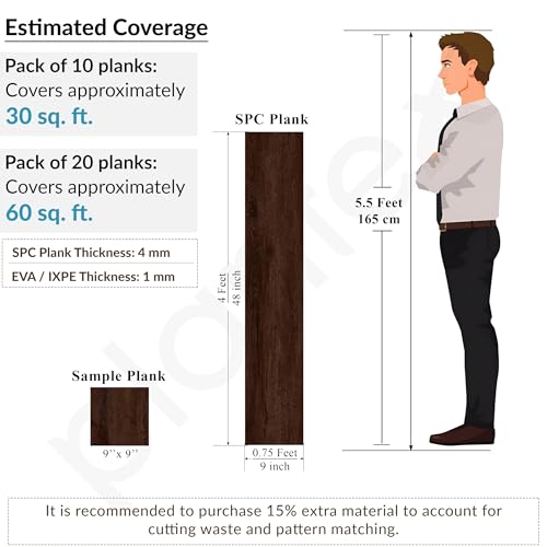 Image of Plantex Interlocking Sound Insulated Floor Tiles /SPC Tiles for Floors /Click N Lock Wooden Flooring for Livingroom /Kitchen /Bedroom -60 Square Feet /20 Tiles,Route-DIY Installation(Water&Fire Resistant)