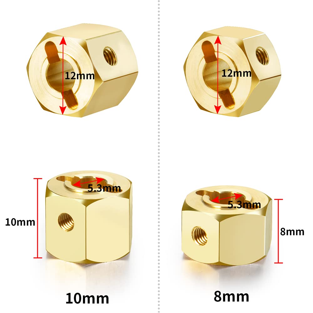 RCLions Brass Wheels Hex Hub 8mm/10mm Extension Hex Drive Adapter for Redcat GEN8 Upgrades Parts 1/10 RC Crawler Car (8mm)