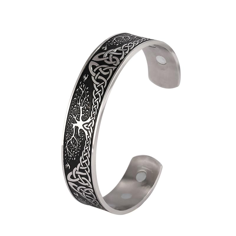 TEAMER Tree of Life Bracelet Stainless Steel Health Care Bracelet Yggdrasil Viking Celtic Knot Cuff Bangle Bracelet for Women Men