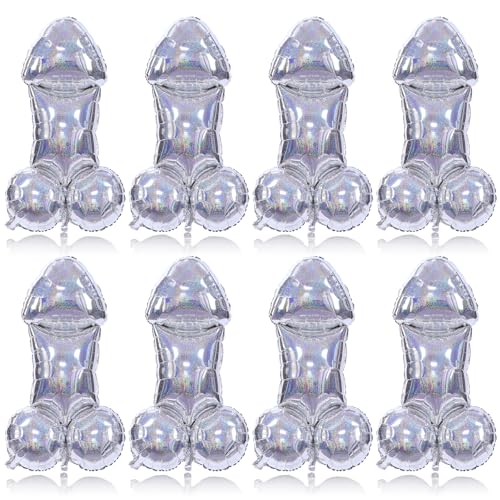 WGXX 8 Pcs 40 Inch Bachelorette Iridescent Balloons Set Giant Unique Bridal Shower Decor, Funny Gag Gift for Bachelorette Party And Engagement (Laser Silver) - image 7
