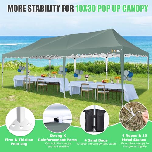 Image of HOTEEL 10x30 Canopy Tent Pop Up Canopy with 8 Sidewalls Party Tent Outdoor Canopy UPF 50+ Windproof Waterproof Wedding Party Tents for Parties Canopy Gazebo with Roller Bag & 4 Weights,Grey