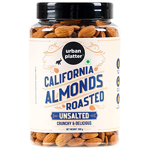 Image of Urban Platter Roasted Unsalted California Almonds, 500g (Healthy Snack, Perfectly Roasted Almonds, Grade A, Badam)