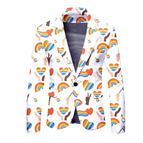 Generisch Chaqueta de traje para hombre del Pride Month con diseño de arcoíris, corte ajustado, chaqueta de traje gay, chaqueta de traje de manga larga, de colores, corte regular, con un botón, ligero