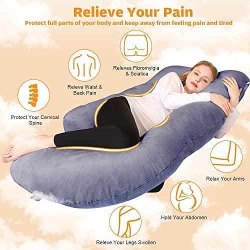 Image of U-Shaped Sleeping Pregnancy Pillow| Removable Washable Velvet Cover with Zipper| PregnoCare Fibres| Maternity, Nursing| Full Body Soft Support Bump, Head, Back, Shoulder, Hip, Legs & Belly (Dark Pink)