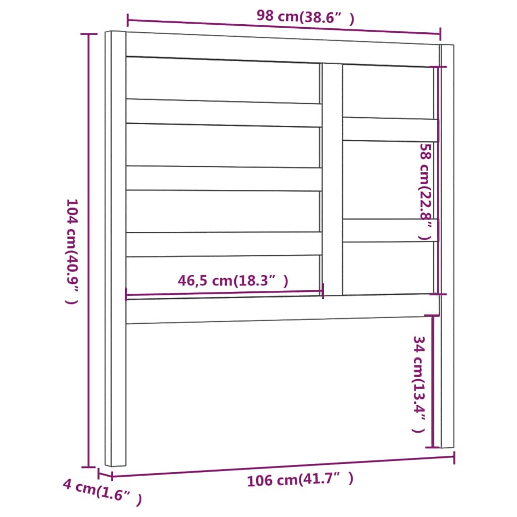 Testiera per letto matrimoniale, in legno di pino massiccio, 106 x 4 x 104 cm, effetto rustico, per camera da letto, schienale e telaio del letto, colore: marrone miele