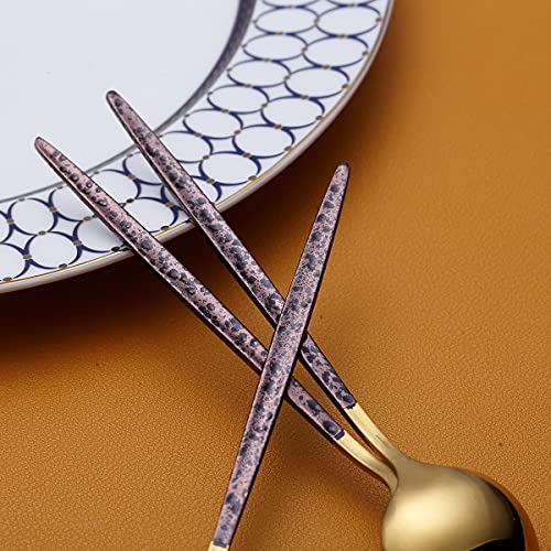 Gold Coffee Spoons Set Of 6, Kyraton Stainless Steel 5.1" Hammered Brown Handle Demitasse Spoons, Tiny Espresso Spoons, Small Mini Coffee Spoons, Dishwasher Safe #TOP6