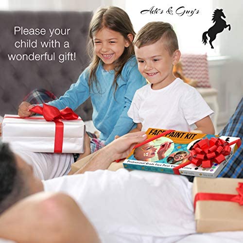 Adis&Guys Face Painting Kit For Kids - 20 Water Based, Quick Dry, Non-Toxic Sensitive Skin Paints, 3 Glitters, 2 Temporary Hair Chalks Combs, 3 Paint Brushes, 40 Stencils, 2 Tattoos Sheets , Face Painting Book 20 Face Paint Kit 20 Face Paint Kit #TOP5