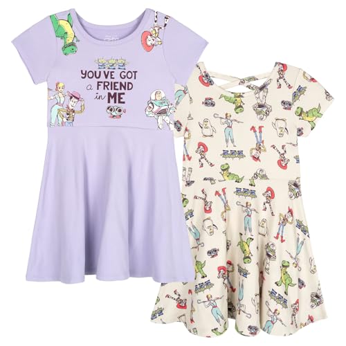 Disney Toy Story Toddler Girls Knit Jersey Short Sleeve Dresses Woody Buzz Lilac Cream 2T