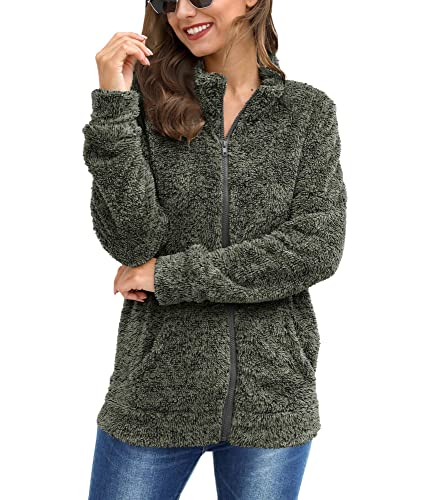 BesserBay - Sweat-shirt chaud pour femme - Avec fermeture éclair et col montant - Veste en polaire - Taille S - XXL, Noir clair., XL Cover