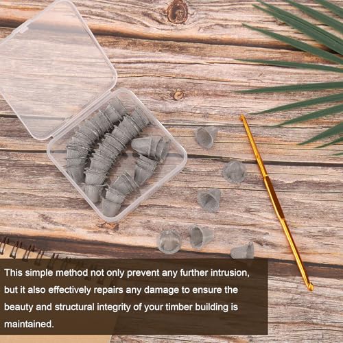 Image of 50pcs Carpenter Bee Hole Plugs, Stainless Steel Tapered Carpenter Bee Hole Cork Fix Covers with Metal Install Tool Repair Kit Carpenter Bee Filler for Porches Fences Wood Structures