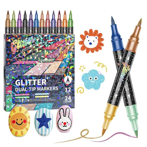 24/48/72/96 Colors Glitter Effect Brush Markers 2026 New Glitter Dual Tip Markers Professional Glitter Paint Pens Set for Adult Coloring Books Journals Card Making & DIY Crafts (24 Colors)