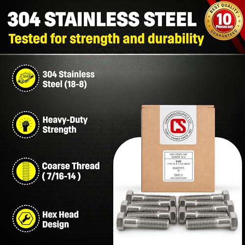 Image of Stainless 7 /16-14 x 1-3 /4 inch Hex Head Bolts (3 /4 inch to 5 inch Lengths Available in Listing), 304 Stainless Steel, 10 Pieces (7 /16-14 x 1-3 /4 inch)
