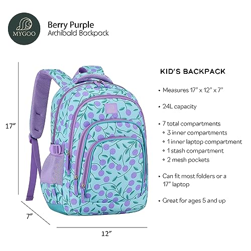 Girls Vibrant School Backpack | Archibald Collection for Kids | 17 inch Height 24L | Lush Lavender (Berry Purple)3