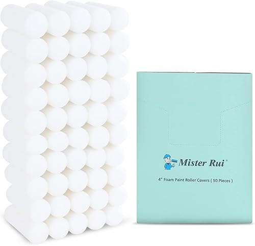 Mister Rui Mister Rui - Rodillo de pintura de espuma, rodillos de pintura de espuma de 4 pulgadas, paquete de 50 unidades, espuma de alta densidad