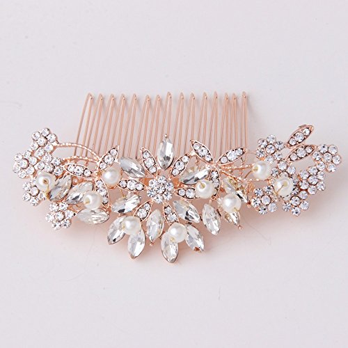 Fairy Moda Crystal Bridal Hair Piece Rose Gold Wedding Hair Comb Bride Veil Clip Gift #TOP2