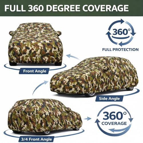 Image of Durable Full Body Waterproof Celerio Car Cover | Premium Polyester Jungle Print Cover | Custom Fit Vehicle Protection | UV Resistant, Dustproof, Scratch Resistant, Heat & Wind Protection