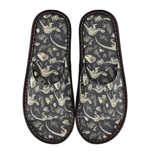 KLL Spa Sandal Indoor Portable Cozy Slides Sandals for Airplane Guests Party 8-8.5 Dinosaurs Skeleton