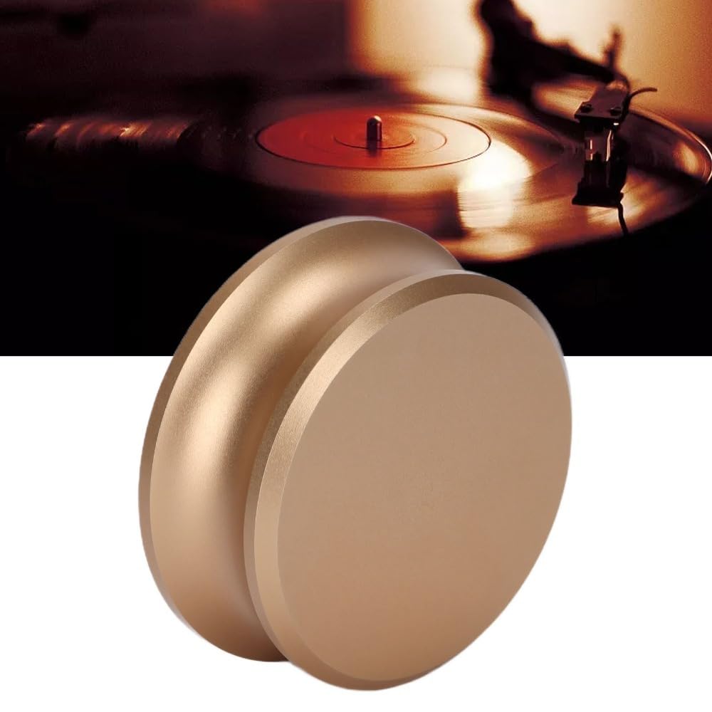 Aluminiowy stabilizator ciężaru, gramofon winylowy zacisk z silikonową podkładką dolną, średnica 7,6 cm (złoty)