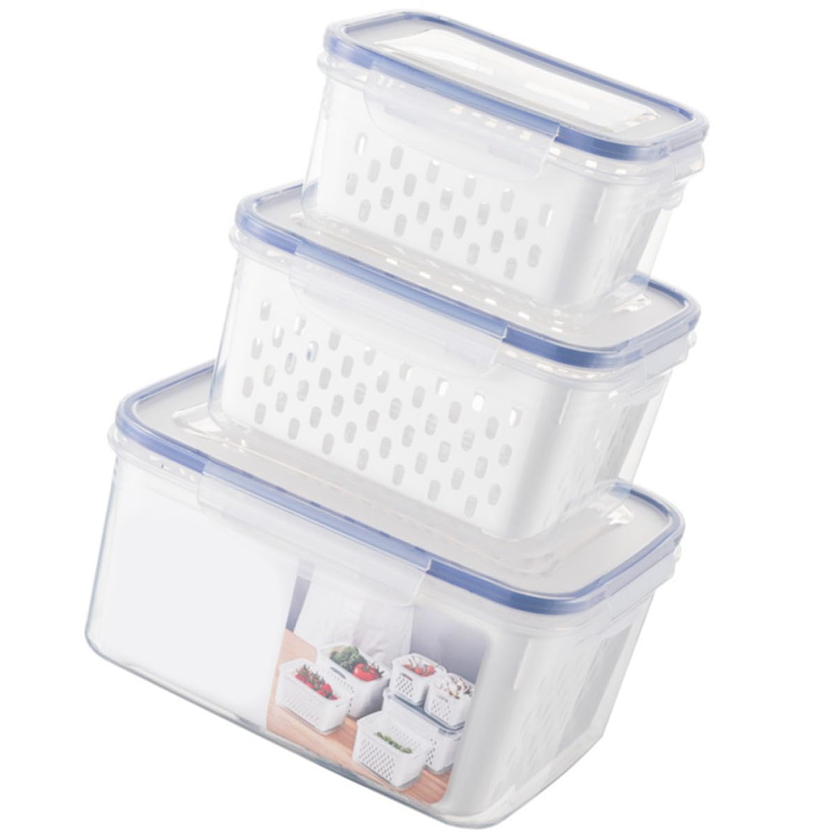 Contenitore Ermetico Rettangolare 3 Pezzi Pp 850 1750 3300ml per Alimenti