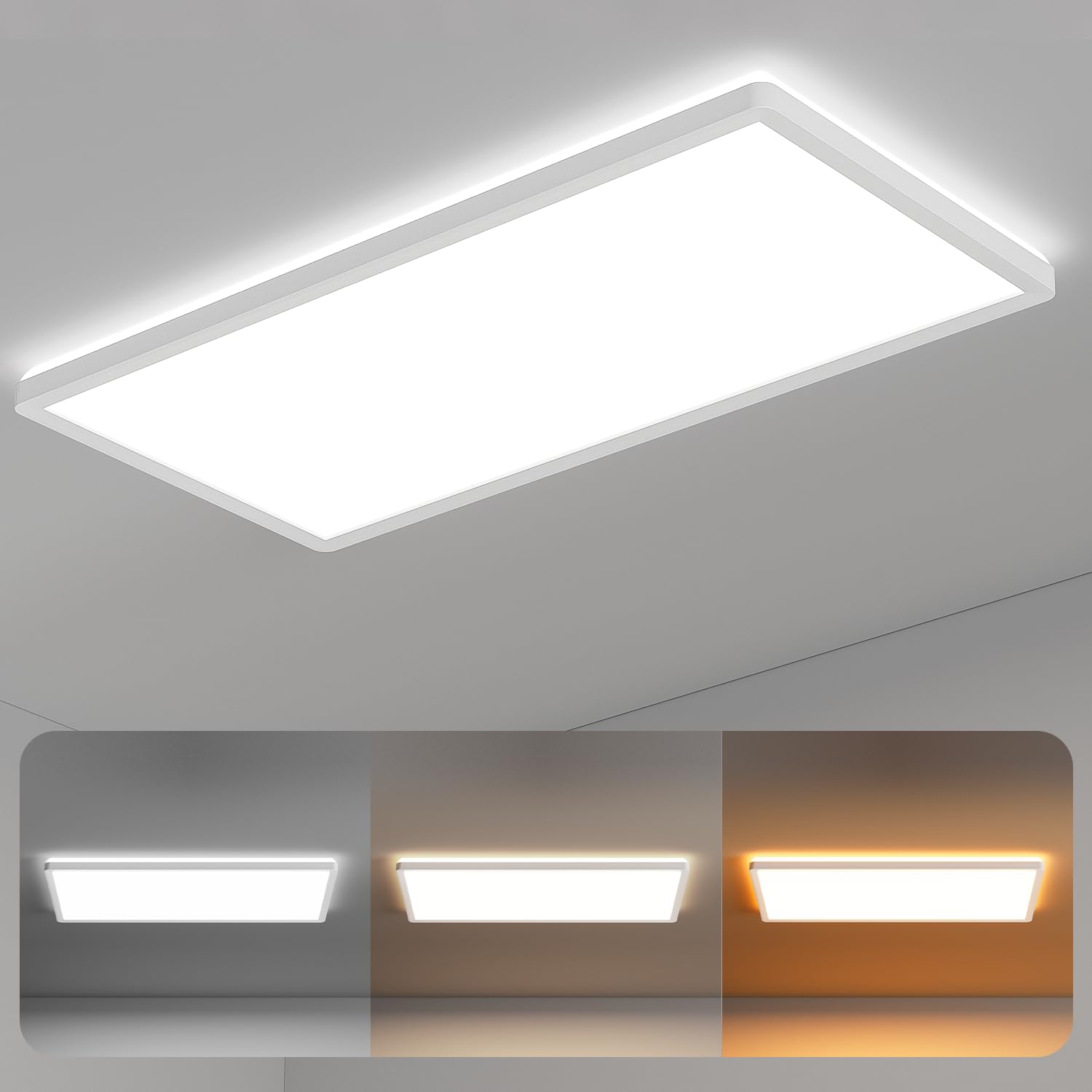 LED Panel Deckenleuchte 60x30cm – 24W, 2520lm – Dimmbar – Einstellbare Farbtemperatur 3000K/4000K/6000K – Deckenlampe mit Fernbedienung, Flimmerfrei – Ideal für Wohnzimmer, Schlafzimmer, Küche, Büro
