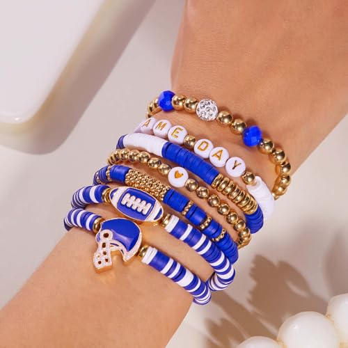 Game Day Bracelets for Women Men Stackable Sports Charm Bracelet Bangles Football Sport Fan Bracelet Football Mom Accessories Jewelry Gifts Boho Summer Beach Jewelry2
