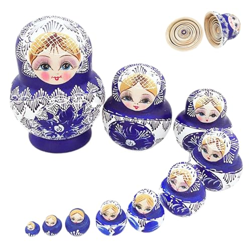 Poupées gigognes 1 ensemble (10 pièces) poupée Matryoshka à motif fille en bois bleu Matrioshka poupées gigognes russes jouets empilables pour enfants,...