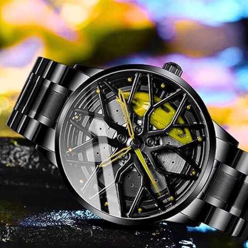 Image of Branded Men's Sport Quartz Watch Car Wheel Multicolour Dial Wheel Dial 360 Rotating Casual Fashion Stainless Steel Alloy Mens &Boy's Luxury Metal Gift Creative Watch