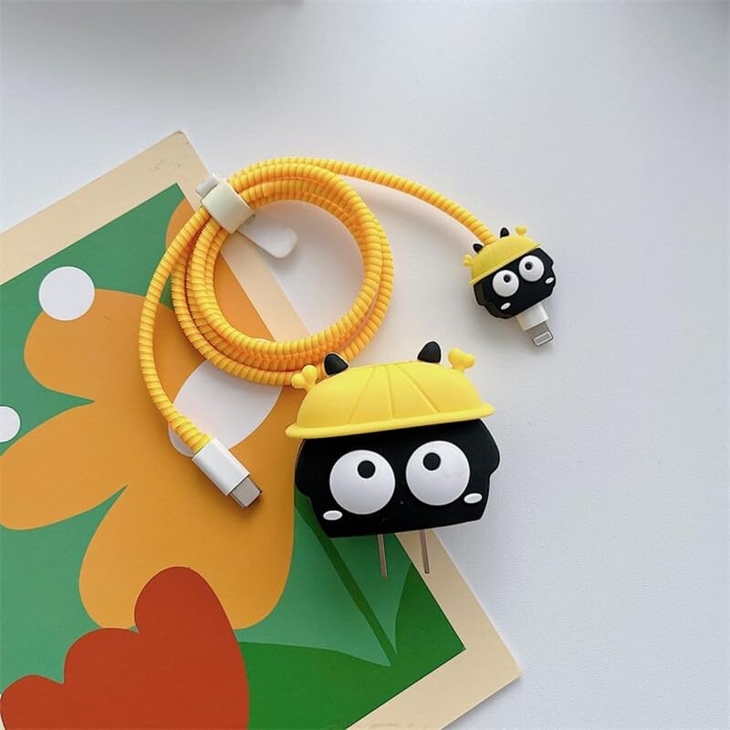 Image of DIVERTS Charger Case Cover 360 Degree Full Protection Cover Funny Cartoon Character Compatible for iPhone 18-20W Silicone Protective Charger Cover Cable Protector (Eyes Design)