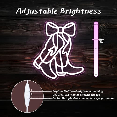 Image of Cowboy Boot Neon Sign Bow Neon Sign LED Pink Cowgirl Boots Light Signs Wall Decor Aesthetic Western Wall Art Suitable for Game Room Country Parties Bow Decor Bedroom Bar Birthday Gift(12.8 * 11.7in)