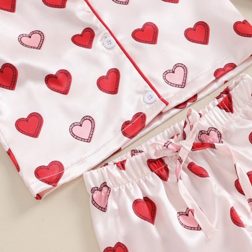 Valentines Day Pajamas for Toddler Girl Button Down Love Heart/Bow Long Sleeve Tops and Pants Little Girls Sleepwear (Valentine's Day Pink Red, 10-11 Years)4