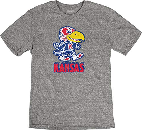 Reserve Collection by Blue 84 NCAA Kansas Jayhawks Mens Vintage Tri-Blend Vault T Shirt, Kansas Jayhawks Heather, Medium