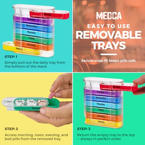 Image of MEDca Weekly Pill Organizer, Four Times-a-Day, 1 Dispenser with Stackable AM /PM Compartments