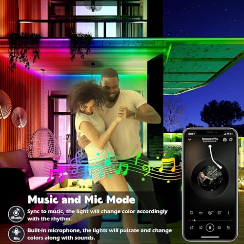 Image of AILBTON 400FT Outdoor LED Strip Lights Waterproof,IP68 Outside Led Light Strips Waterproof with Bluetooth App Remote Control,Music Sync RGB Exterior Led Rope Lights,for Balcony,Deck,Roof,Garden,Pool