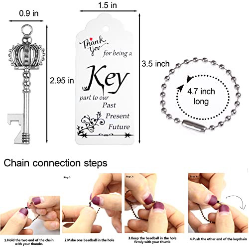 Aokbean 52pcs Wedding Gifts for Guests Crown Key Bottle Opener with Tag and Chain Vintage Skeleton Key Bottle Opener (Antique Silver)