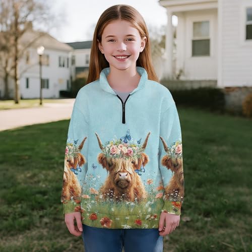Image of AmzPrint Girls Graphic Quarter Zip Coat Long Sleeve Lightweight Oversized Athletic Running Hoodies For Kids Teen Girls