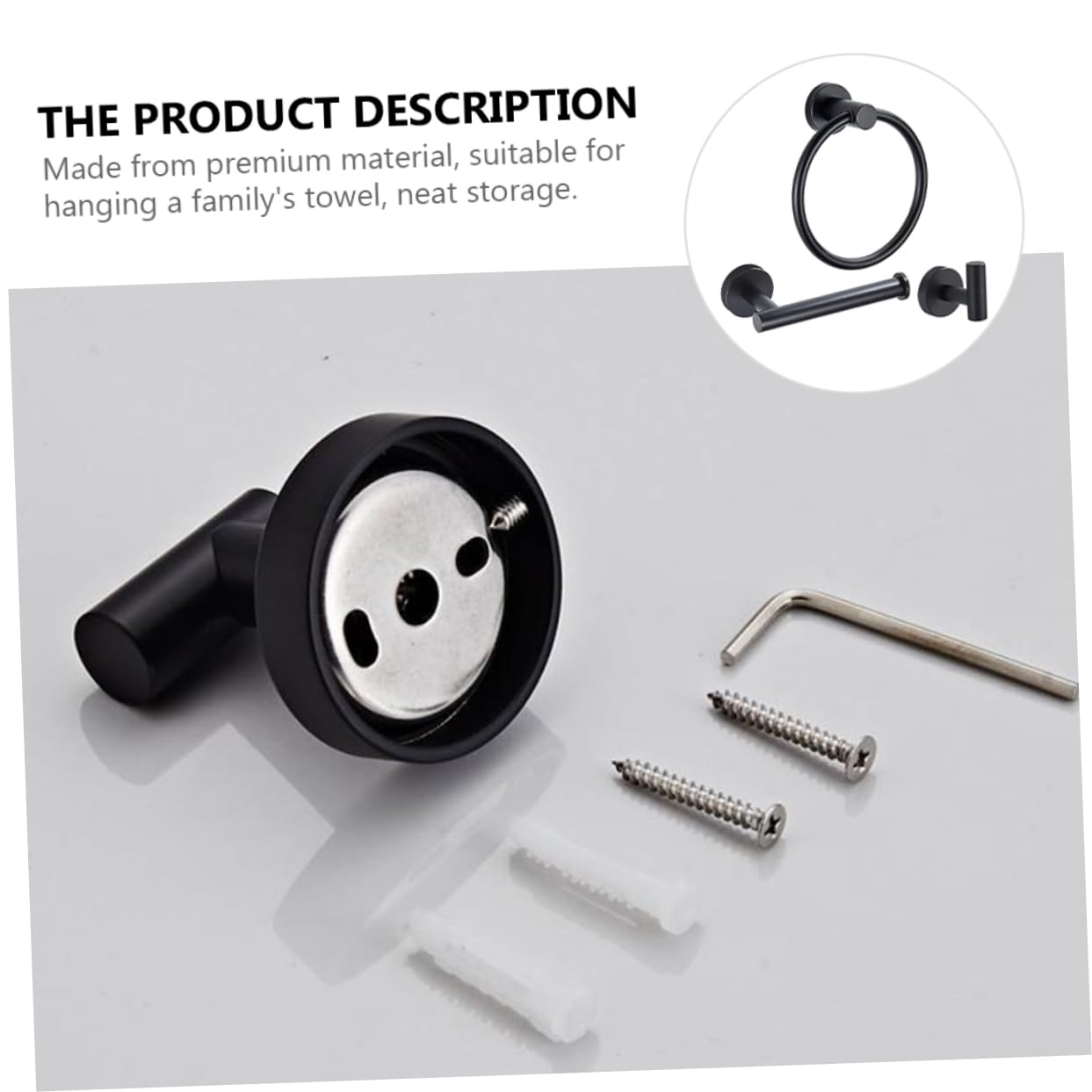Toallero de Aro para Montaje en Pared Negro Acero Inoxidable 3 Piezas