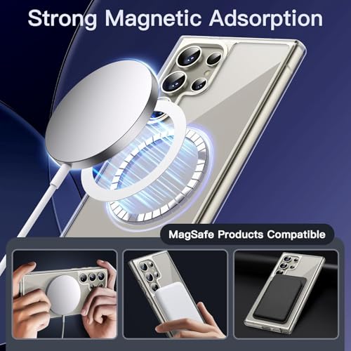 Image of Magnetic Case for Samsung Galaxy S24 Ultra 5G, Compatible with MagSafe, Shockproof Protective Phone Cover, Non-Yellowing Hard Clear PC Back (Clear)