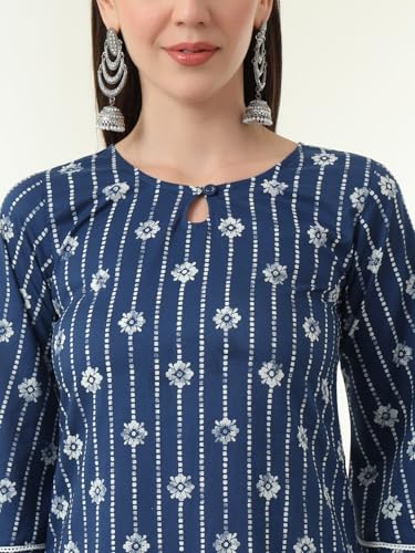 Image of Tissu Women's Plus Size Pure Cotton Grey Floral Tunic with Palazzo Co-ords