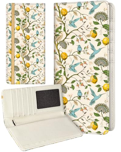 Image of Slohif Checkbook Cover for Personal Duplicate Checks - Women Check Cover Book Wallet Holder Yellow Lemon Bird Faux Leather Top Side Tear