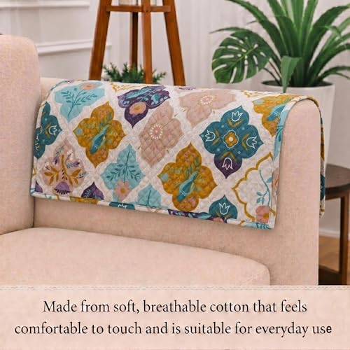 Image of STITCHNEST 'Frostvine Collection' Sofa Armrest Cover | Cotton Quilted Fabric, Washable & Durable for Modern Living (18 x 22 Inches)