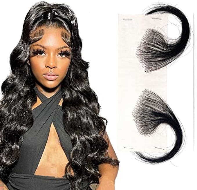 Atimiaza 2 Pieces HD Swiss Lace Baby Hair Edge Stripes, Reusable Real Virgin Human Hair Baby Hair Edge, Invisible Lace Edge Stripes Hairline for Women (2 Pcs V Strips)