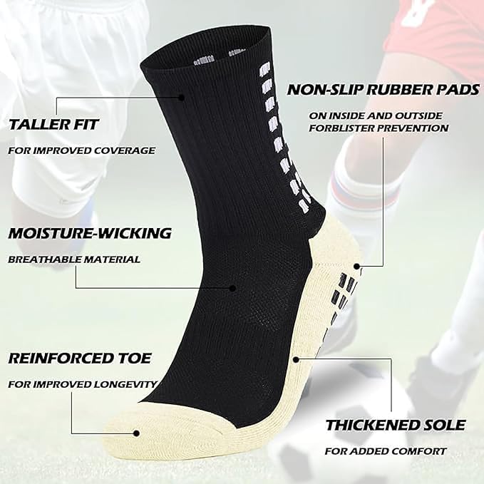 Image of Hi-Tech Performance Athletic Grip Socks for Men & Women Crew Length, Anti-Slip Rubber Grip socks for footballer, Thick Cushion Sports Socks for Running, Gym, Training