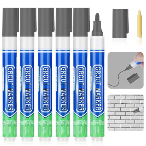 Flintronic 6 rotuladores de lechada gris oscuro – Marcador de pintura de azulejos y sellador de reparación de pared para baños, cocina, suelos y líneas de pared