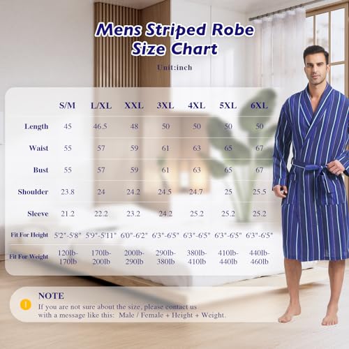 Image of FashGudim Mens Buffalo Plaid Cotton Robe Lightweight Bathrobe Shawl Collar Kimono Sleepwear Loungewear House Robes