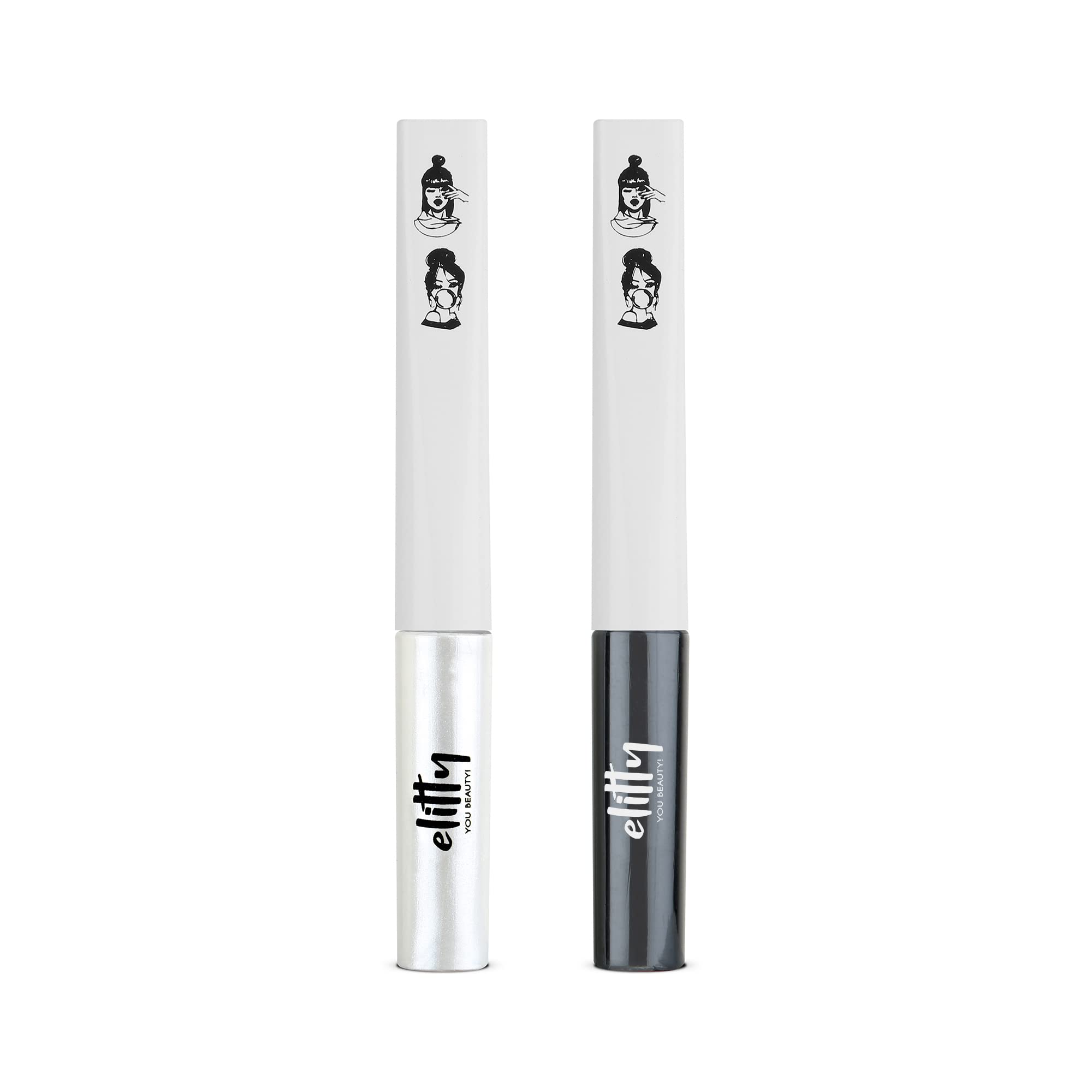 Elitty Yin Yan Combo Pop Colour Waterproof Liquid Eyeliner Combo (Pack of 2) | Matte Shade (Black) & Metallic Shade (Silver) | Lasts Upto 12 Hrs | 4 ML Each
