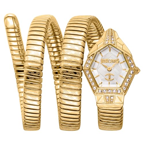 Just Cavalli Montre pour Femme, boîtier doré, Cadran argenté, Bracelet en métal doré, 2...