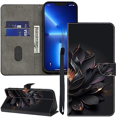 ALILANG Compatible with iPhone 15 Pro Max/iPhone 15 Ultra 6.7 inch Wallet Case with Card Holder, Flip PU Leather Protective Magnetic Compatible with iPhone 15 Pro Max Case-Purple Lotus