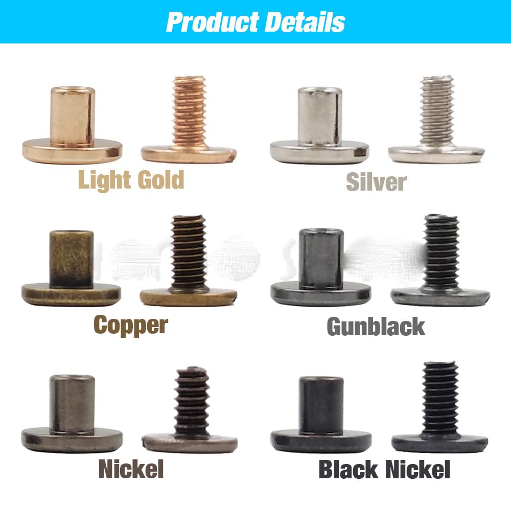 40-140 set di rivetti per chiodi a vite in metallo massiccio a doppia testa ricurva con cinturino per cintura con scatola per bagagli abbigliamento artigianale in pelle/borsa-50 set oro chiaro
